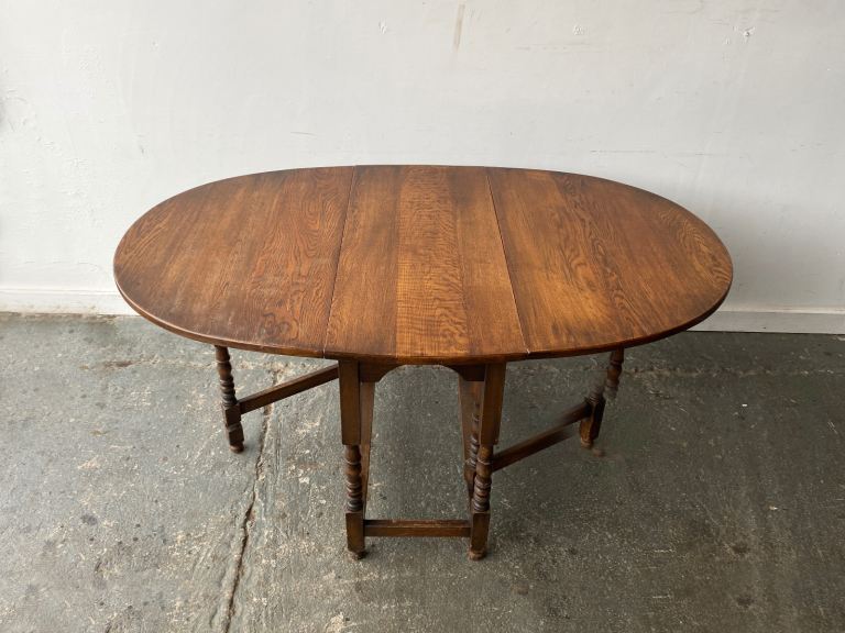 Antique Oak Drop Leaf Gate-leg Table with Barley Twist Legs