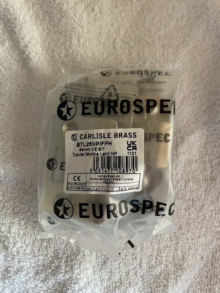 New Eurospec Carlisle Brass 64mm Tubular Mortice Latch - Nickel Plated