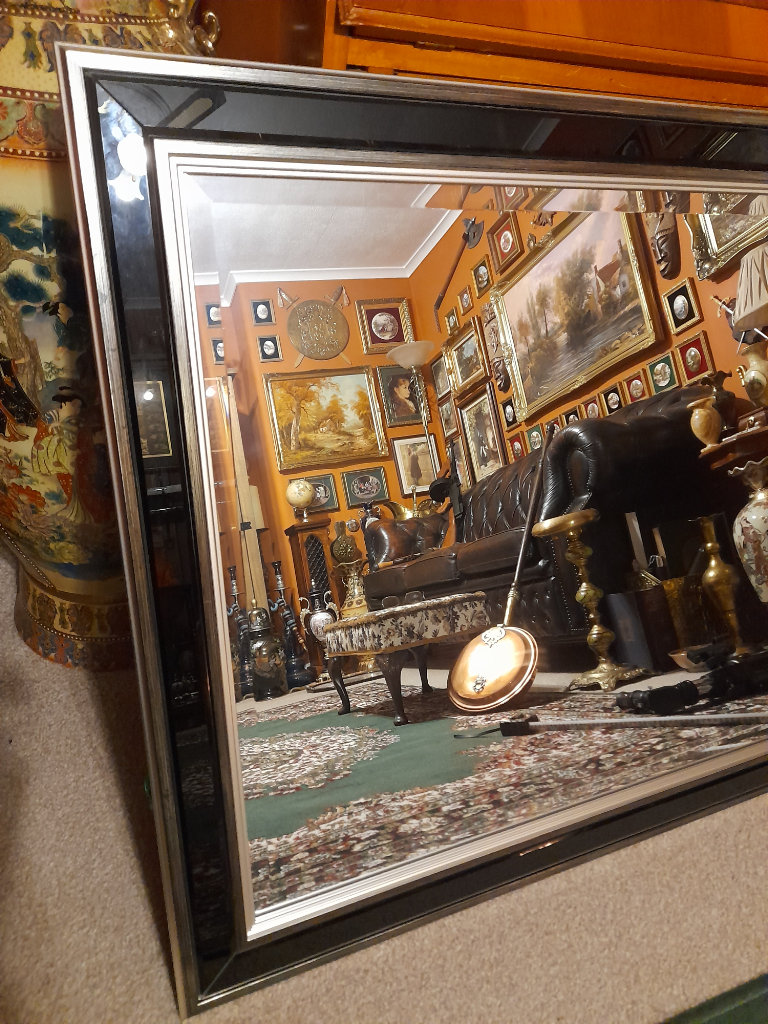 image for Black framed bevelled mirror. 