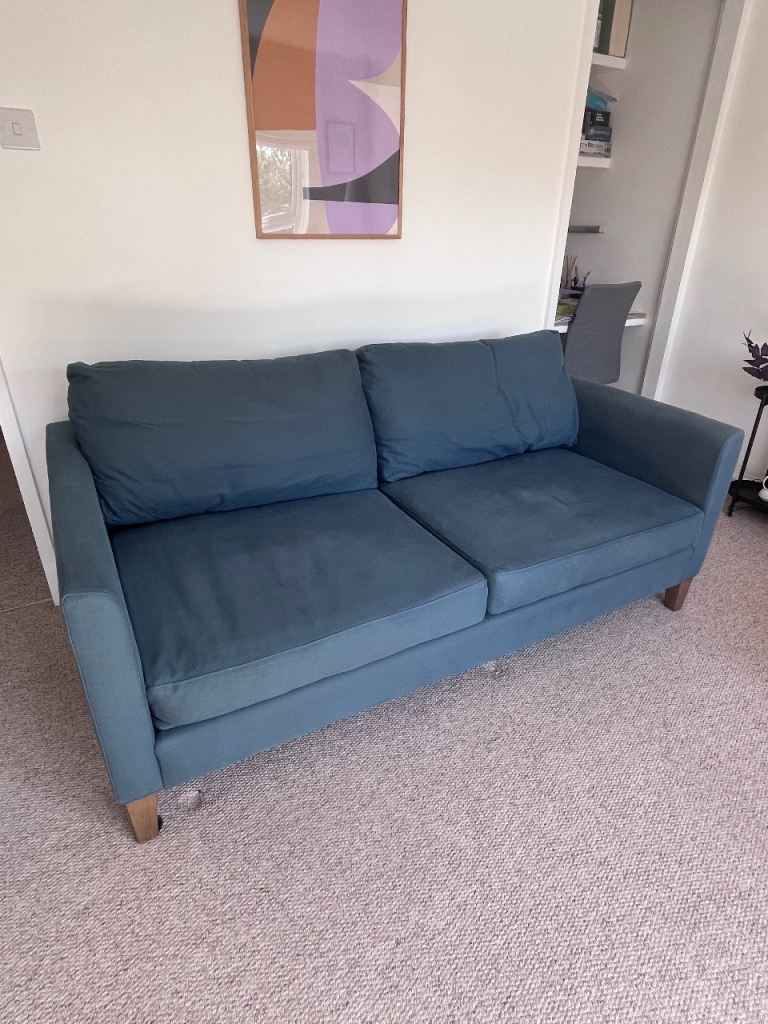 Sofa dot com Izzy Blue Cotton 2.5 Seater Sofa – Very Good Condition