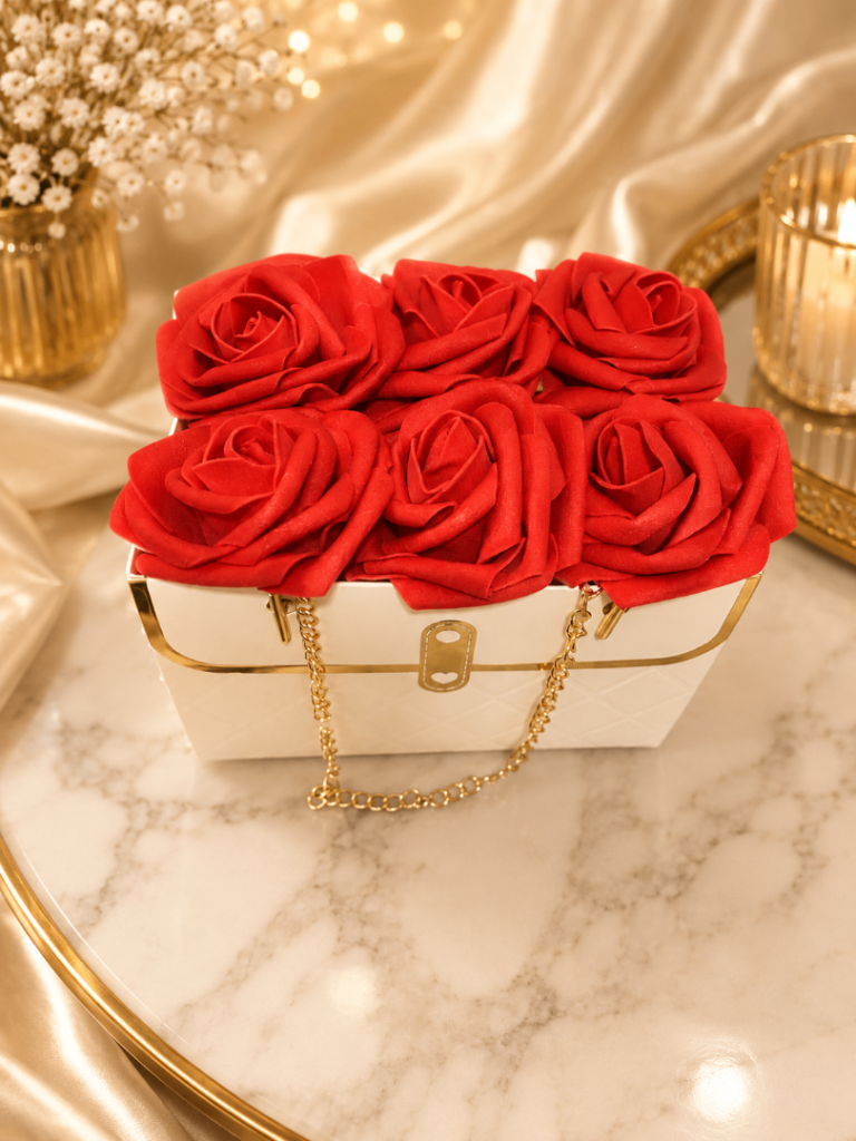 Artificial Red Roses in Decorative Box – Brand New