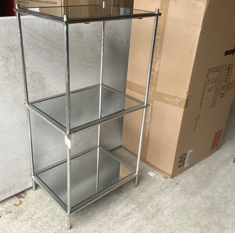 Gin Shu Silver Gilt Leaf Mirrored Three Tier Table New & Boxed 