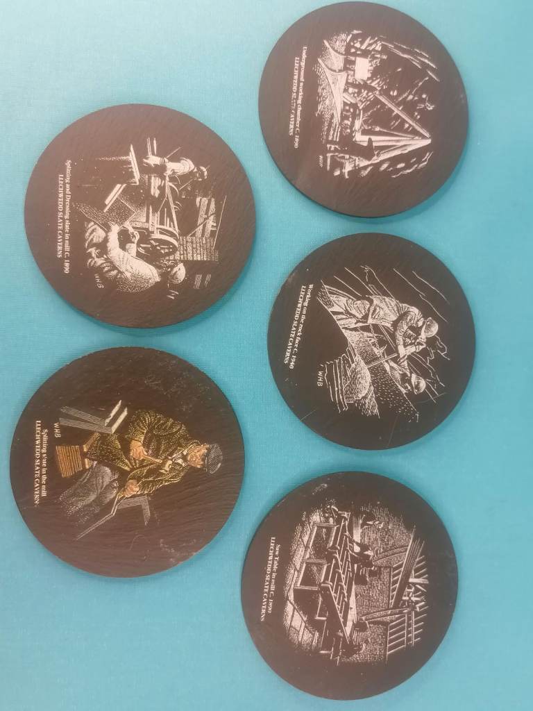 Vintage Llechwedd Slate Coaster Set Made in Wales.