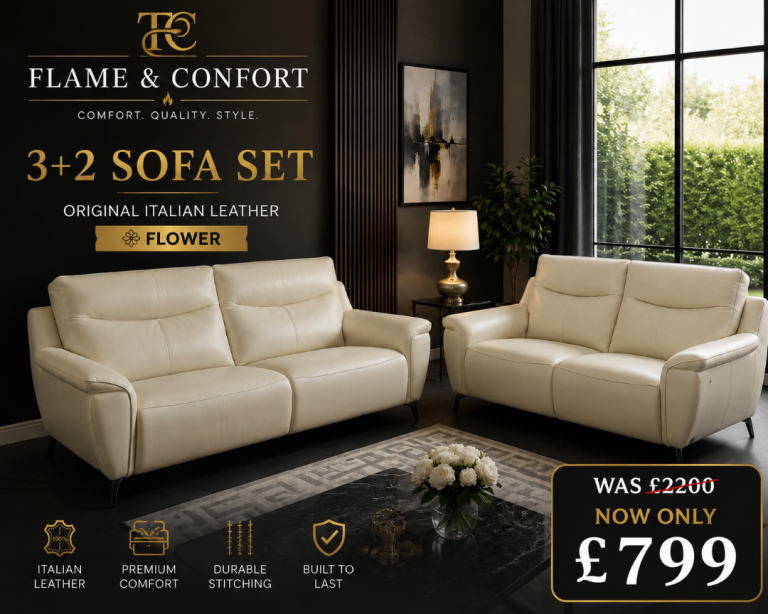 3+2 leather italian cream sofa 