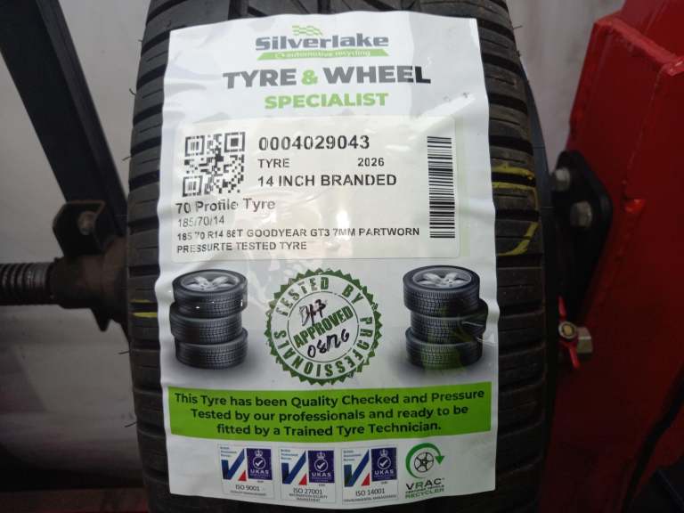 185 70 R14 88t Goodyear Gt3 7mm Partworn Pressurte Tested Tyre