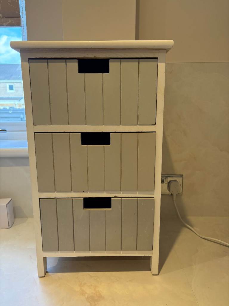 Small white and grey cabinet.  Suitable for bathrooms etc