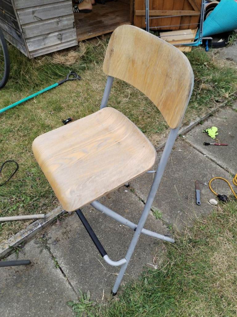 Wooden Folding Chair with Metal Frame – Fair Condition