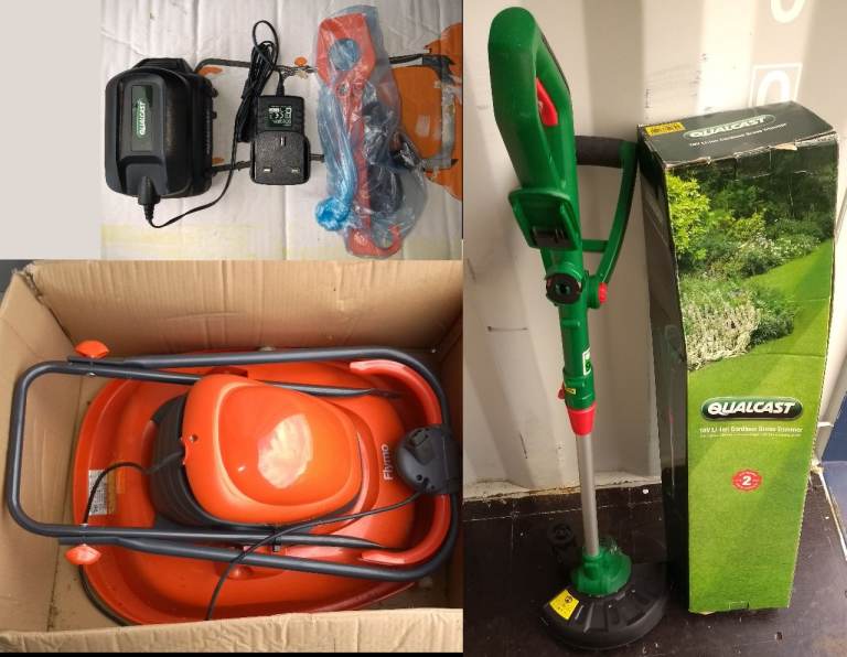 Flymo TurboLite 400 Electric Hover Lawn Mower + Qualcast Cordless Grass Trimmer Strimmer BUNDLE