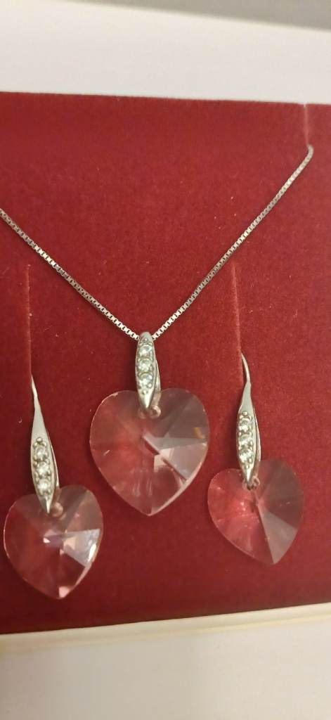 Valentines day giftSterling Silver 925 Pink Heart-Shaped Jwerelly Set of 3 Gift Boxed