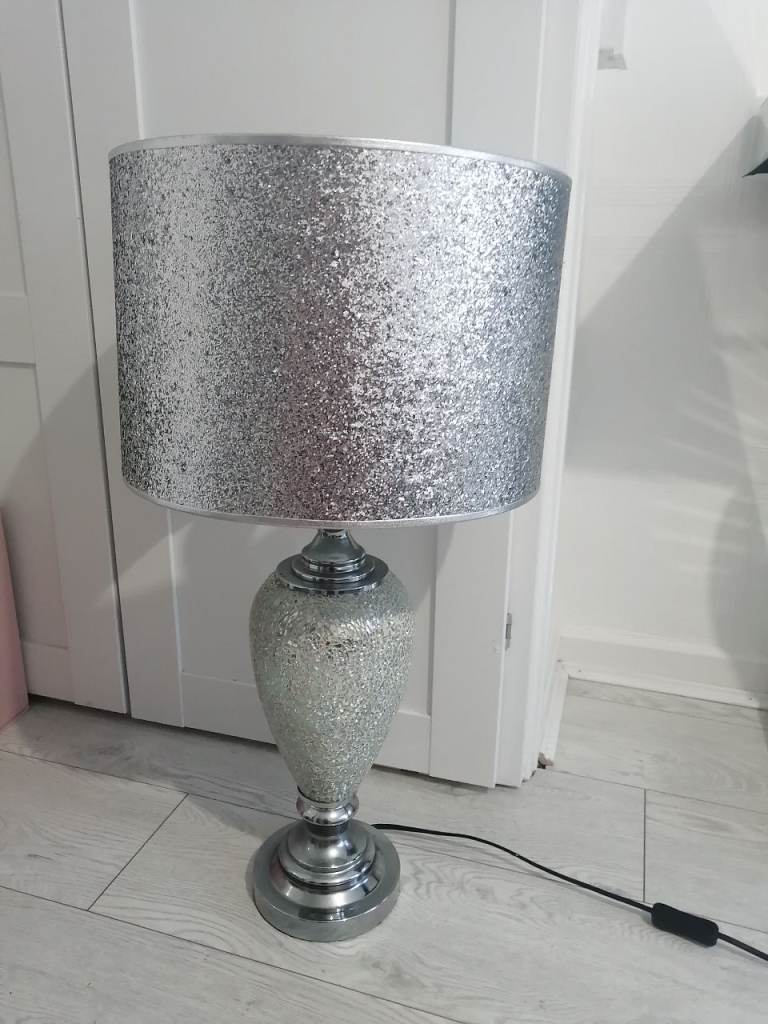 Large Silver Glitter Table Lamp – Good Condition