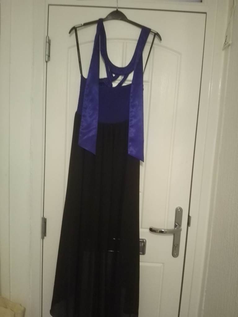 Stunning Blue and Black Maxi Dress – Good Condition