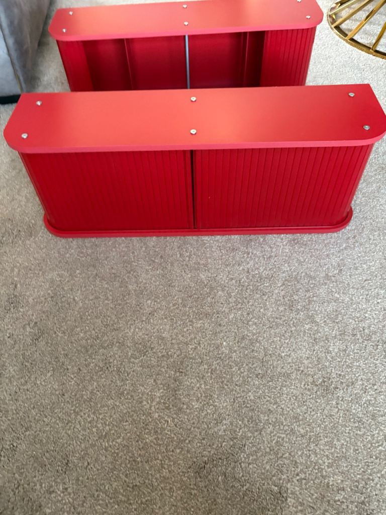 Red Ikea Storage Units with Sliding Doors – Good Condition