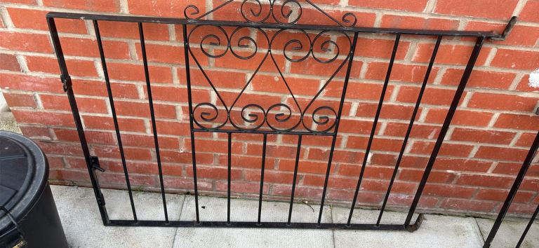 Black Metal Garden Gate - Ornate Design, Fair Condition