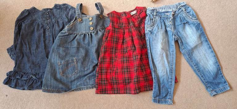 Branded Baby Girl Clothes Bundle - Denim & Red Plaid, Good Condition