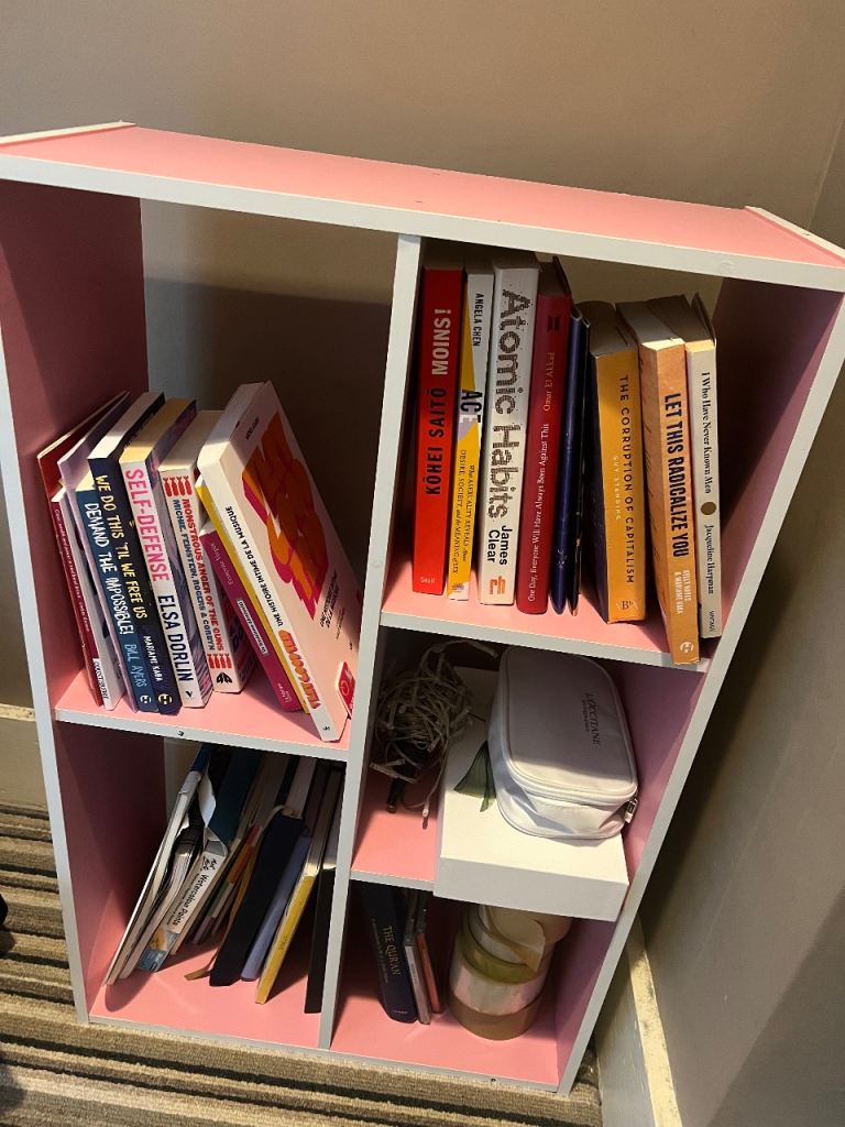Pink wooden small bookcase 