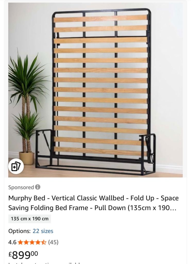 Murphy bed. Wall mounted vertical bed. 