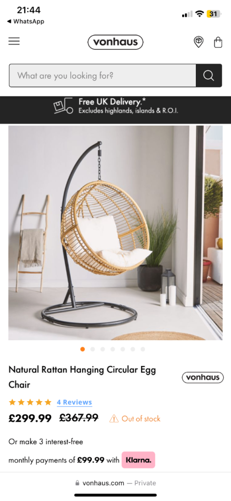 Natural Rattan Hanging Circular Egg Chair 