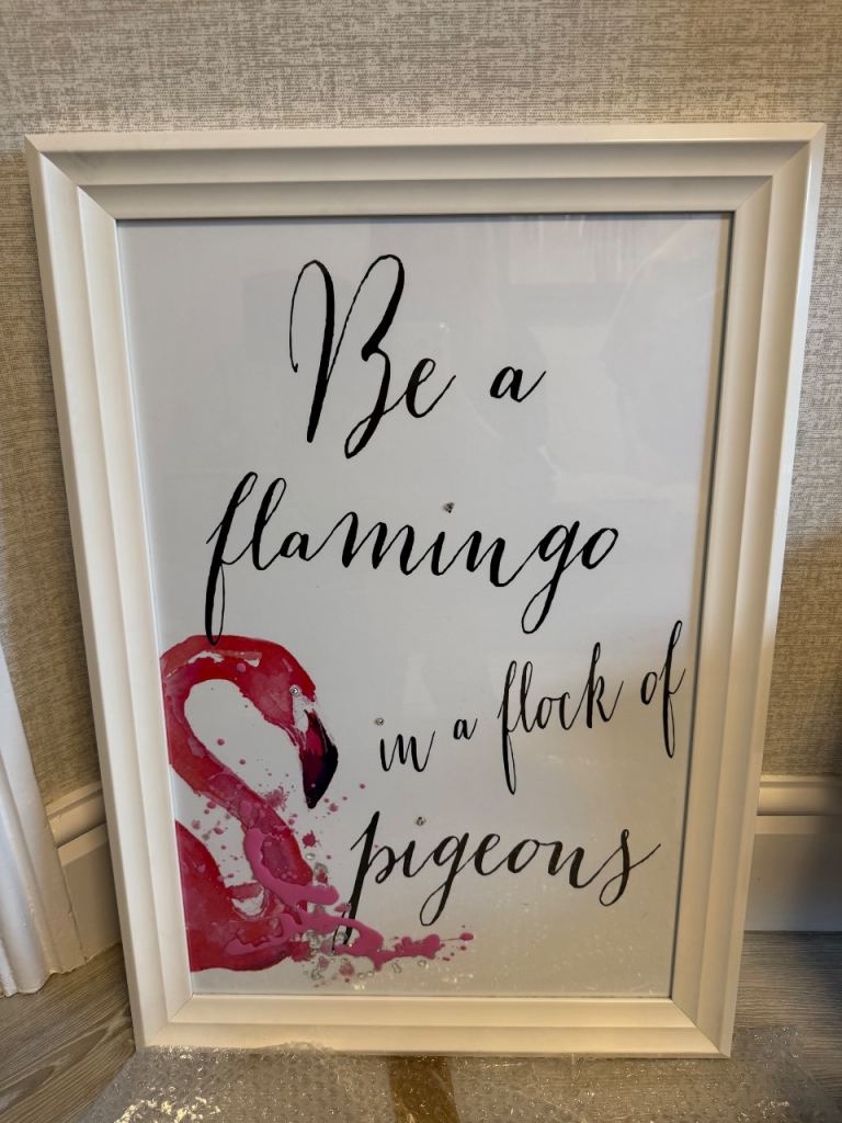 Framed Flamingo Print - Be a flamingo in a flock of pigeons