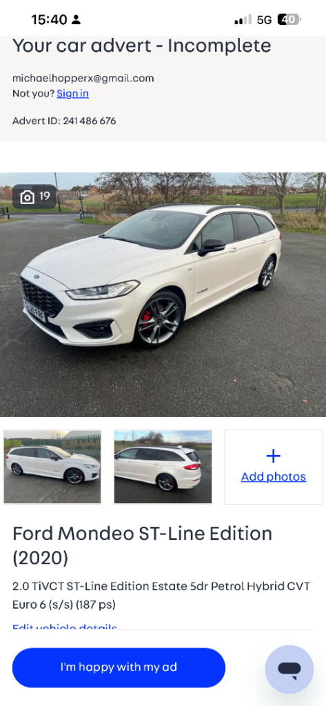 Ford, MONDEO, Estate, 2020, Other, 1999 (cc), 5 doors