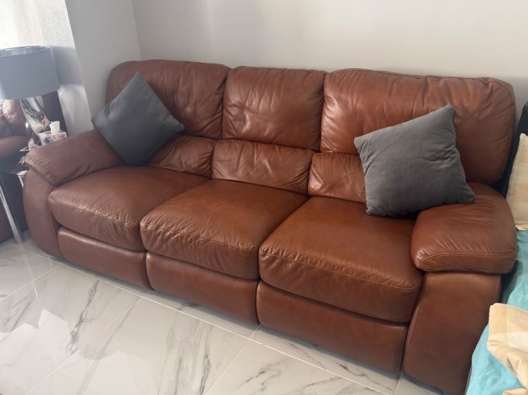 DFS Genuine Leather - 4 Piece Sofa Set (3 Seater + 2 and 1 Arm) + Ottoman Stool