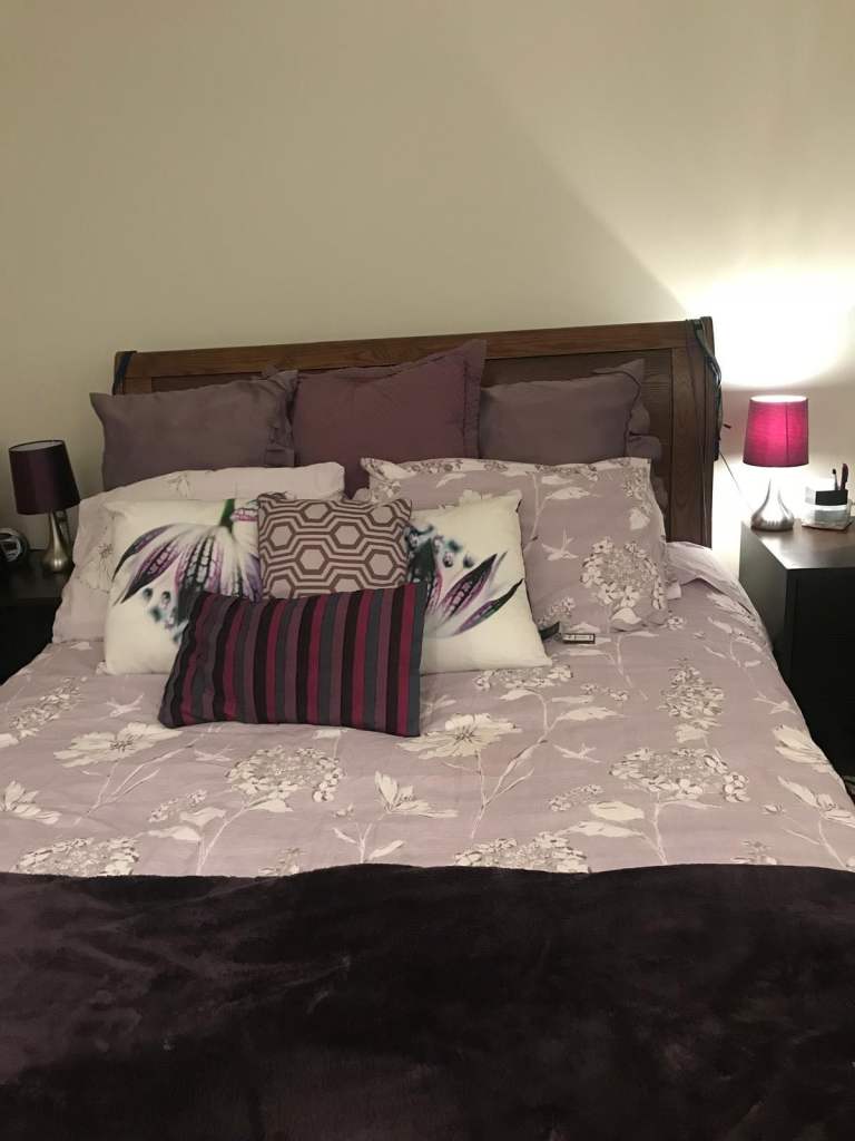 Wooden slatted sleigh bed and mattress Kingsize 