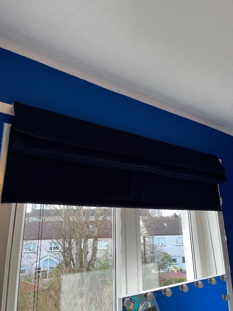 Roman blind in navy blue heavyweight corduroy fabric in original packaging 3 months old*