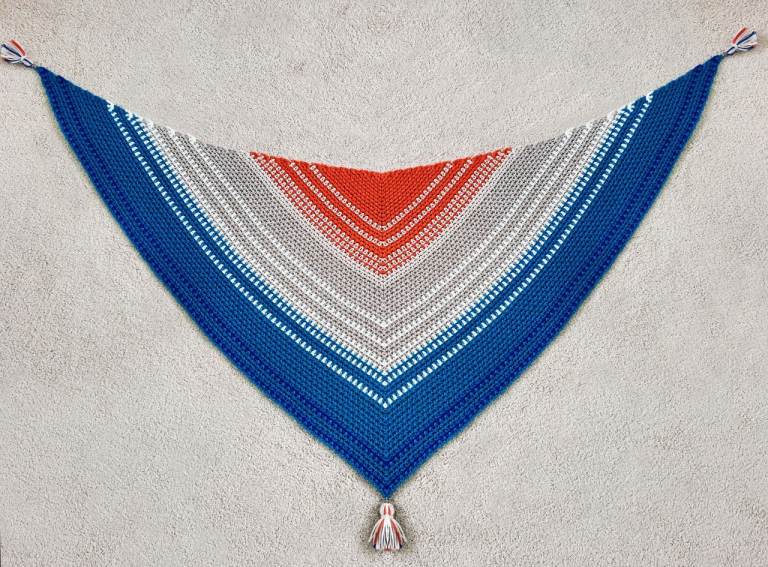 Handmade Warm Shawl for Winter. Striped Knitted Shoulder Wrap. Boho Chunky Crochet Accessory Tassels