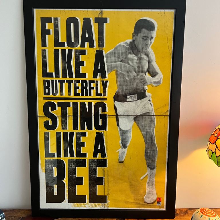 Framed Muhammad Ali “Float Like a Butterfly” Poster Print – Black Frame – 94 x 89 cm