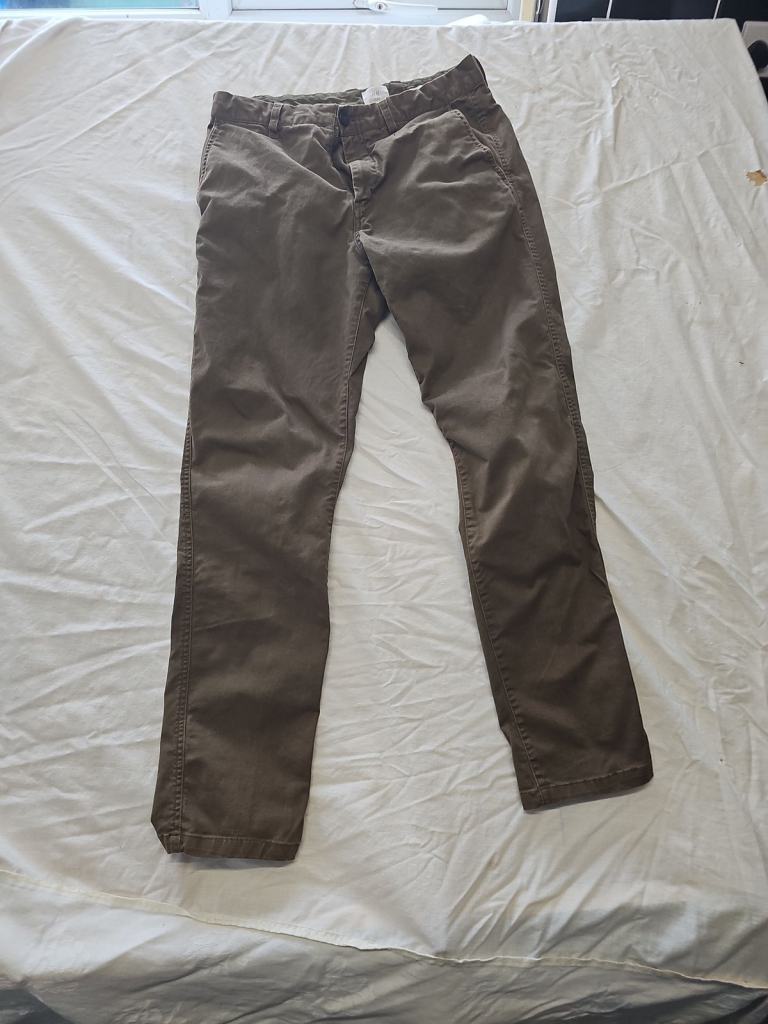 H&M L.O.G.G. Men's Skinny Fit Stretch Chinos - Olive Brown W31 XX1152