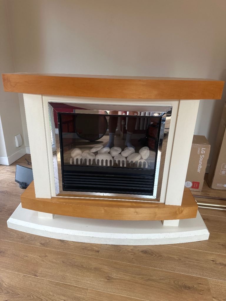Electric Fireplace with Cream & Wood Surround