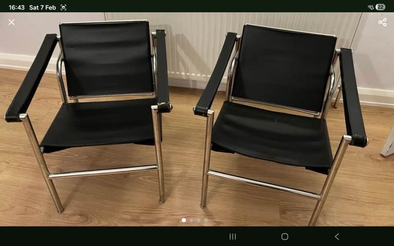 2 bauhaus style 1970s ? chrome & leather chairs interior designer prop