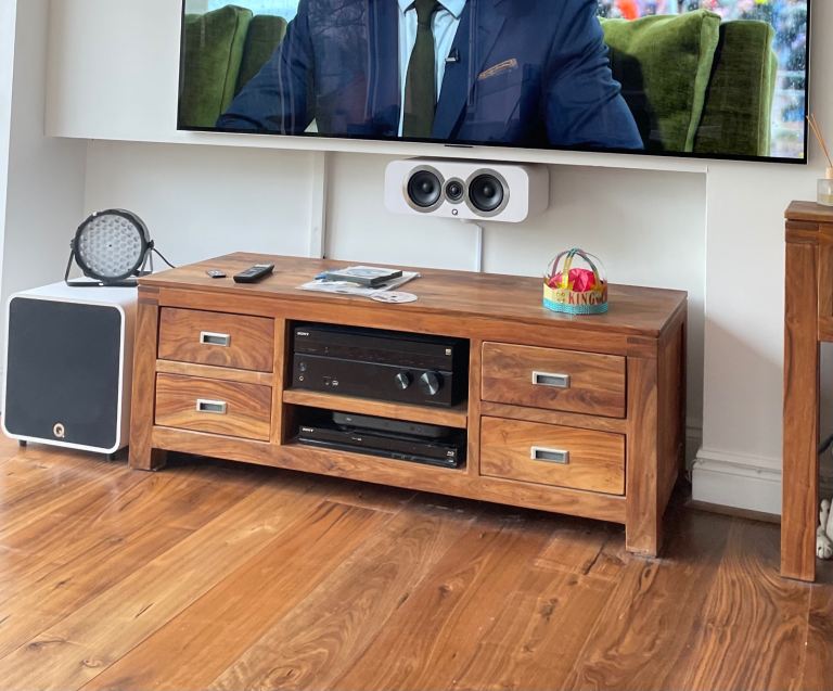 Solid teak AV and TV table. 