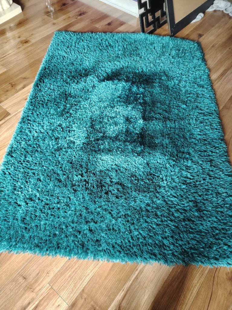 Cosy Green Shaggy Rug – Good Condition