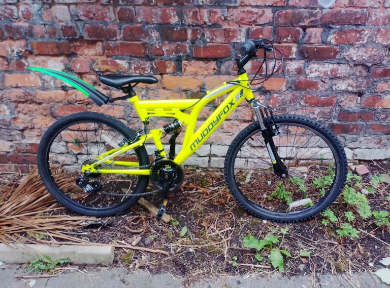 Muddyfox Mountain Bike in Bright Yellow – Full Suspension