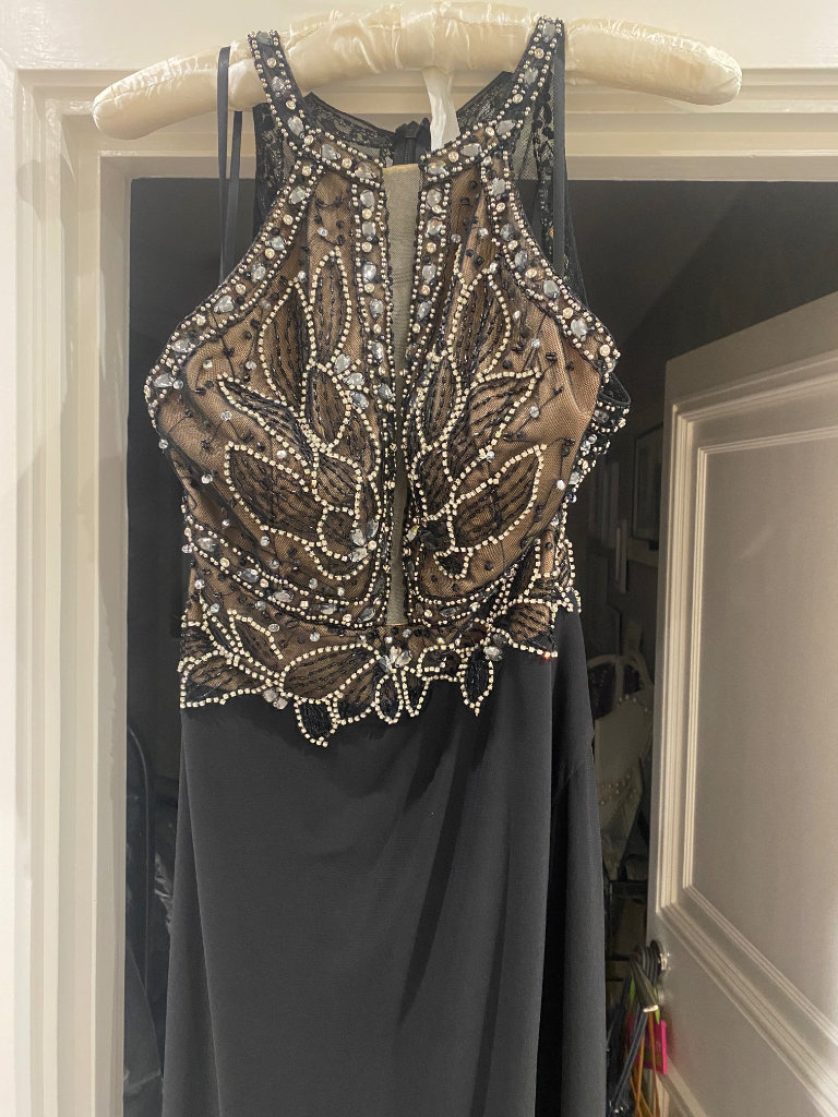 Betsy and Adam Diamanté Black Evening Dress. New! Uk Size 10