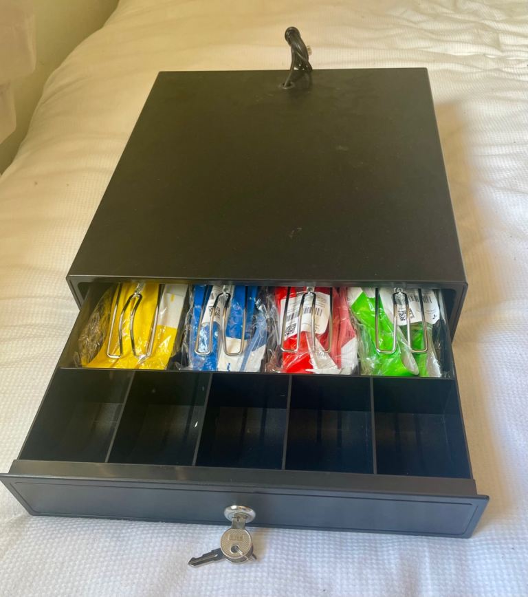 Heavy Duty Cash Drawer with Key – Black Metal Till Box