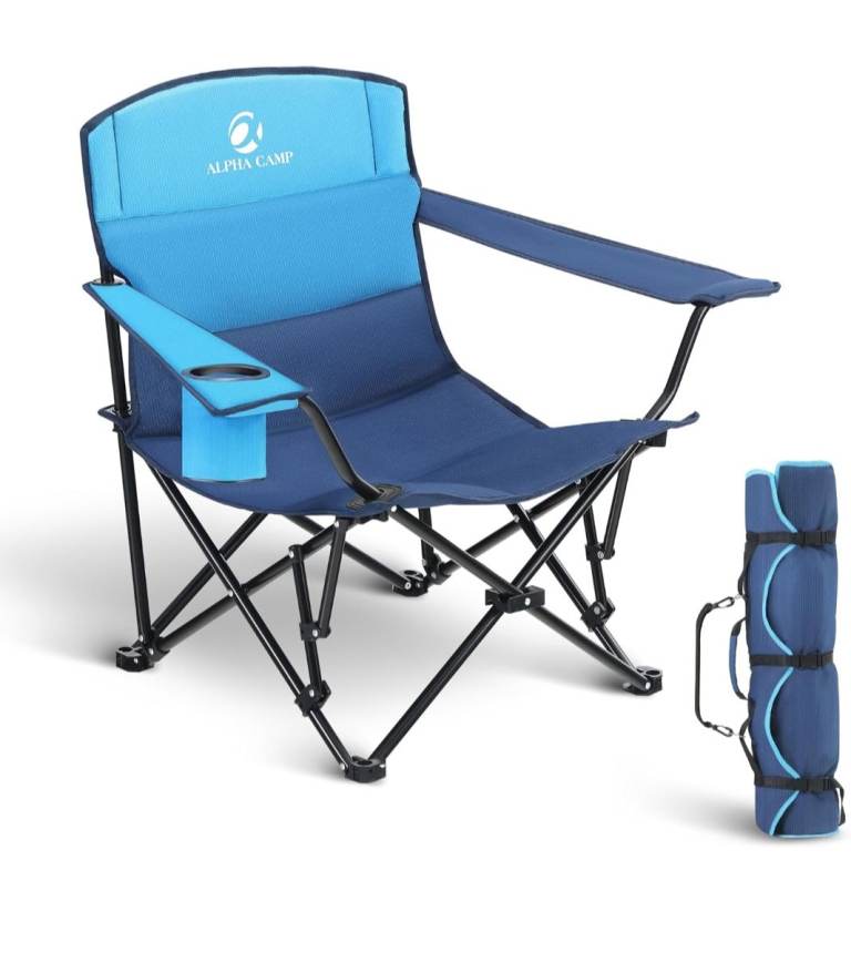 Folding Camping Chair with Cup Holder, Heavy Duty Outdoor Portable Camp Chair for BBQ, Beach