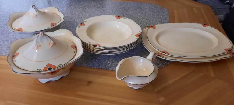 Cream Ceramic Dinnerware & Crockery Set with Poppy Design