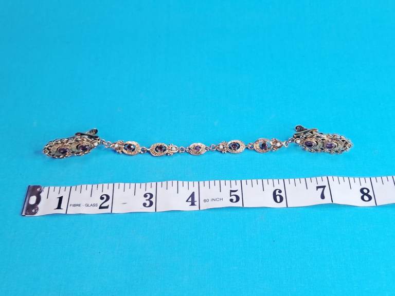 Vintage Cardigan Clip/Gold Tone, Purple Stones