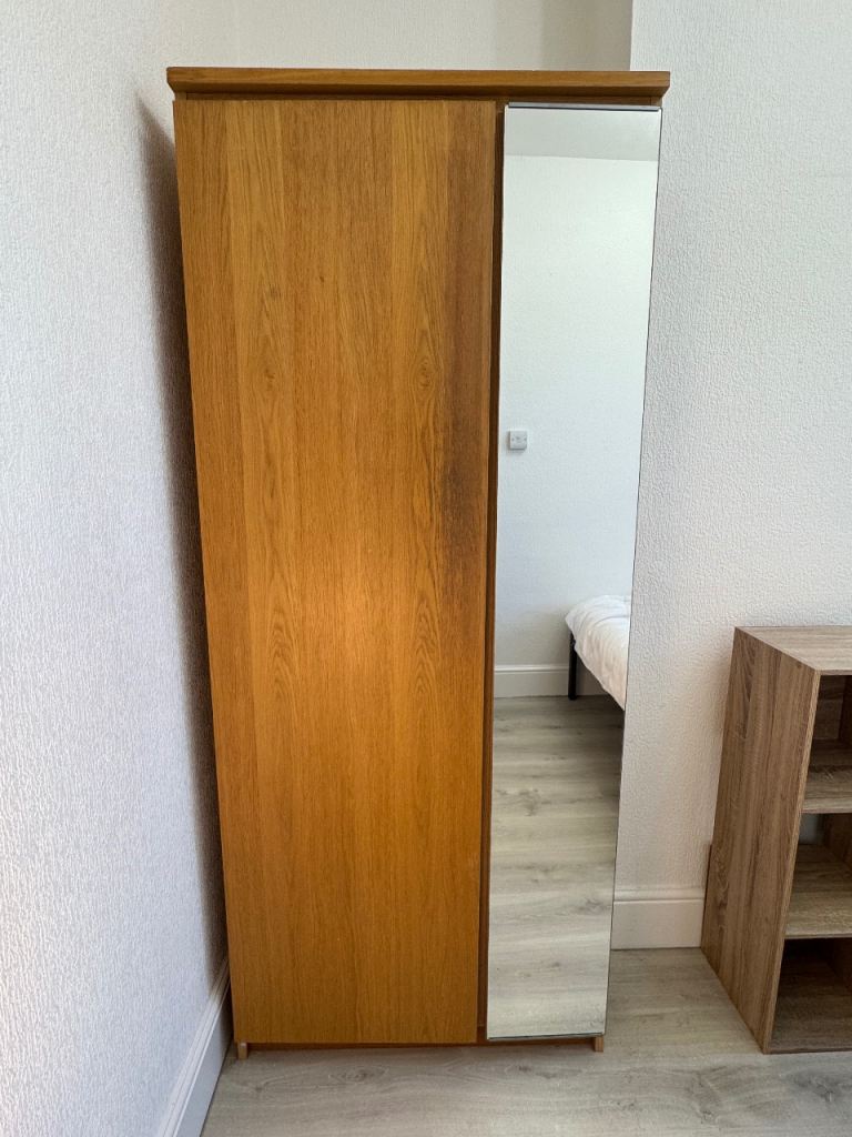 IKEA RANSBY Wardrobe with Mirror – Oak Effect – Excellent Condition