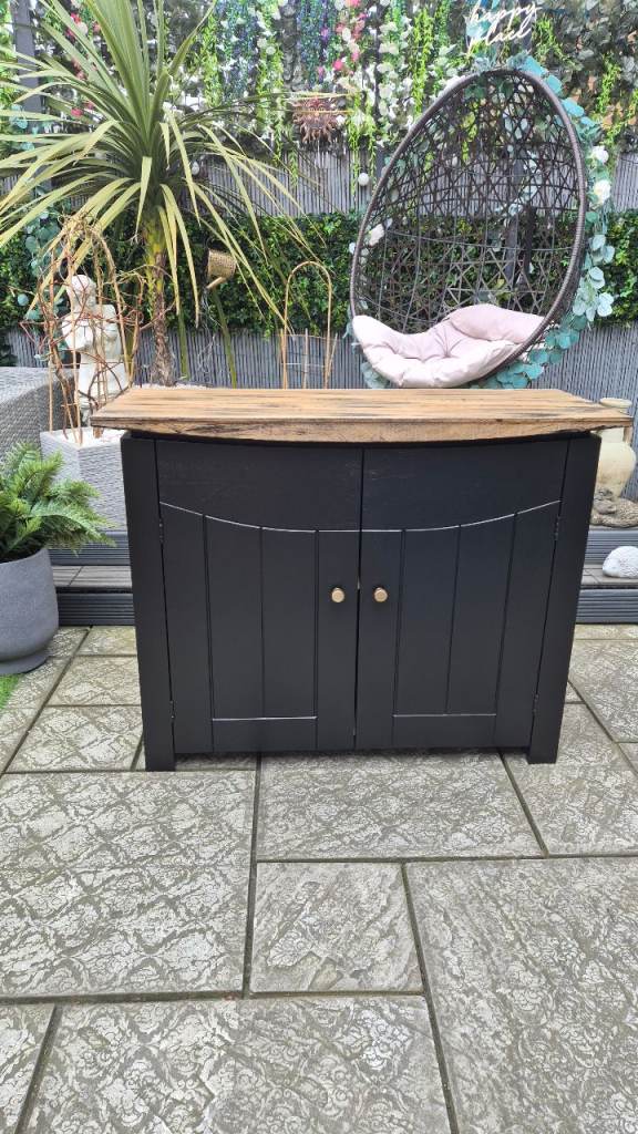 Beautiful solid oak two-door black industrial-style sideboard