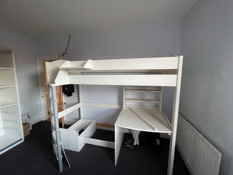 Stompa White Wooden High Sleeper Bed with Desk & Storage