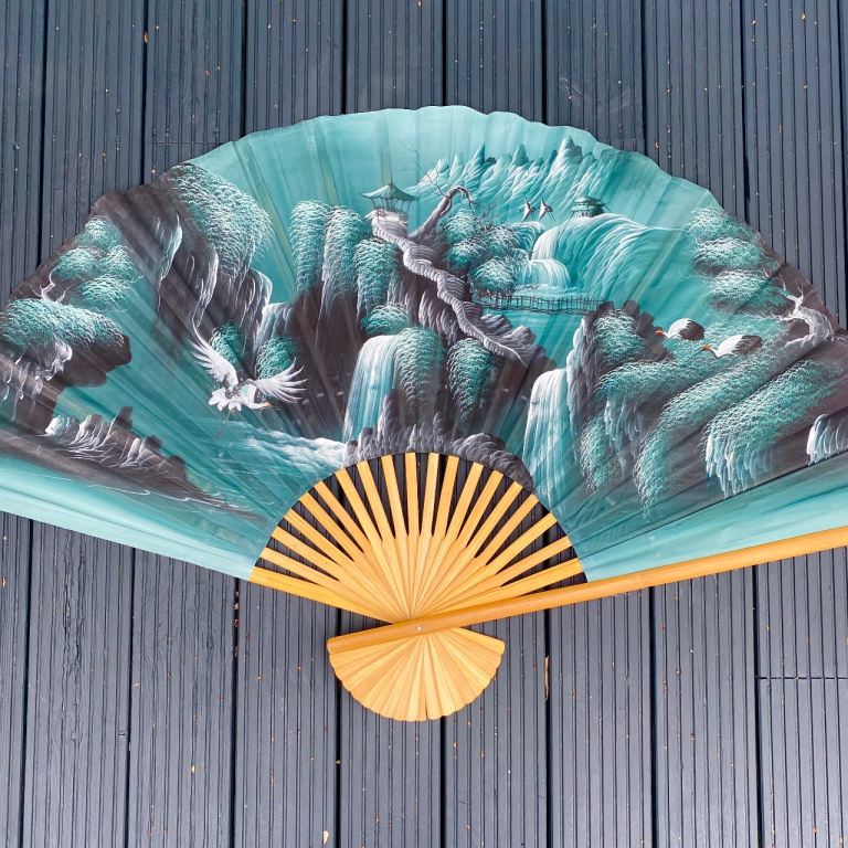 Huge Hand Painted Chinese Wall Fan Asian Art interior design