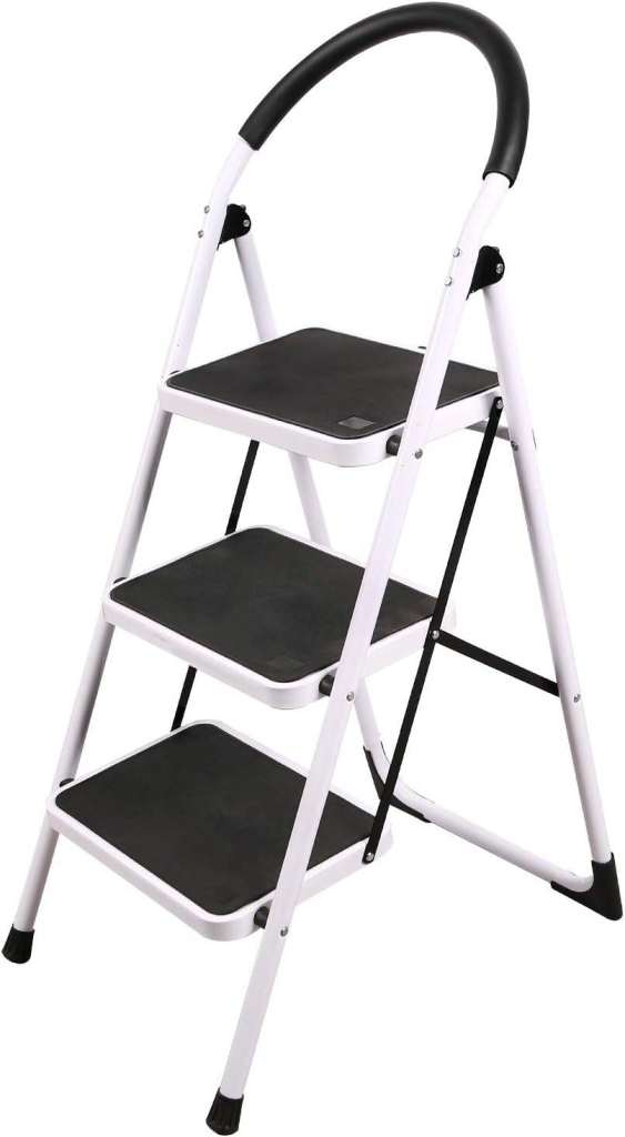 Folding Step Ladder 3 Step, Sturdy Heavy Duty Step Ladder with Handrails