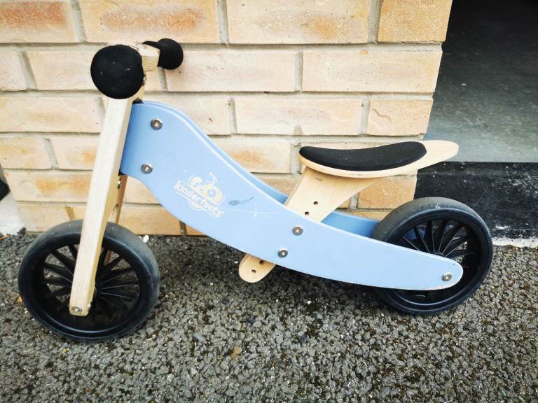 Balance bike and tricycle, Kinderfeets 2-in-1 wooden balance bike & tricycle - Slate Blue, USED