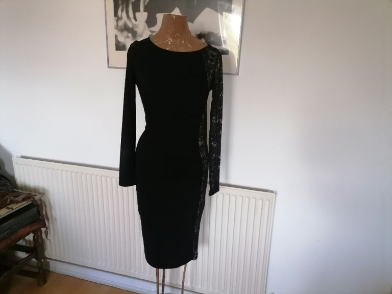 Vintage 00's Designer PAULIE Rouched Body Con Long Sleeve Dress. Ex Cond. Size : S 