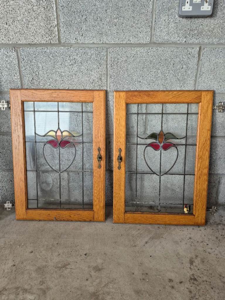 2 stained glass cabinet doors