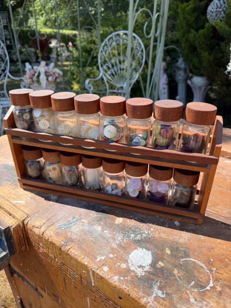 Vintage Mid Century Teak Wooden 16 Jar Spice Rack
