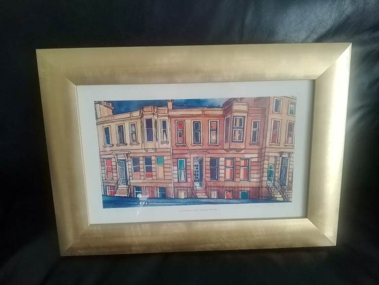 Signed Chris Bibby framed print of Lorraine Gardens, Glasgow 