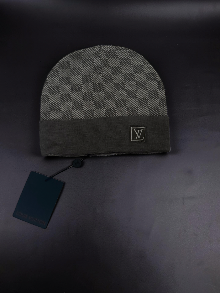 Louis Vuitton Grey Checkered Beanie Hat - Brand New with Tags
